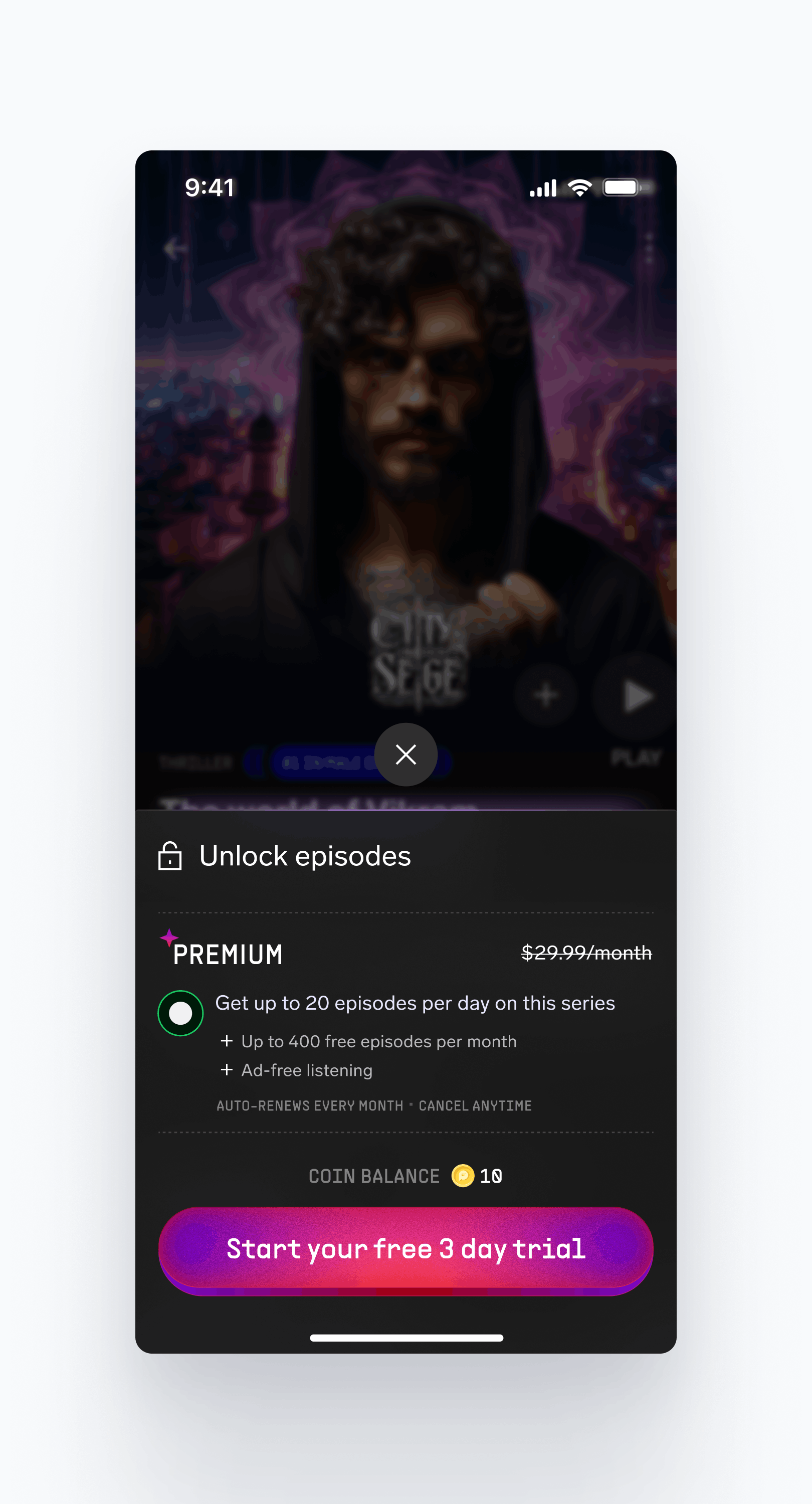 Interim Aural subscription threshold with dense benefit and renewal messaging